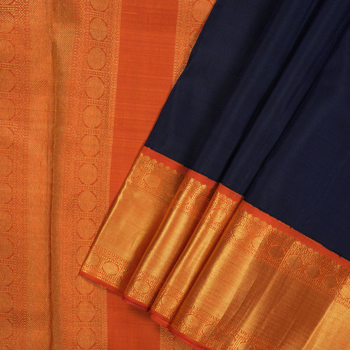 Hayagrivas Handloom Midnight Blue Ten Yards Silk Saree with Orange Border KBE2467C2-1