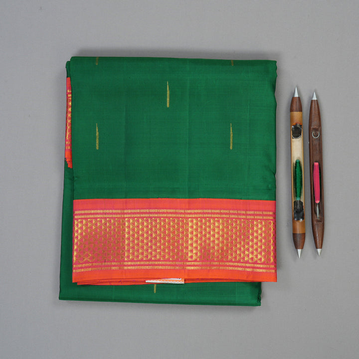 Hayagrivas Handloom Dark Green Ten Yards Silk Saree KBE2467C5-1
