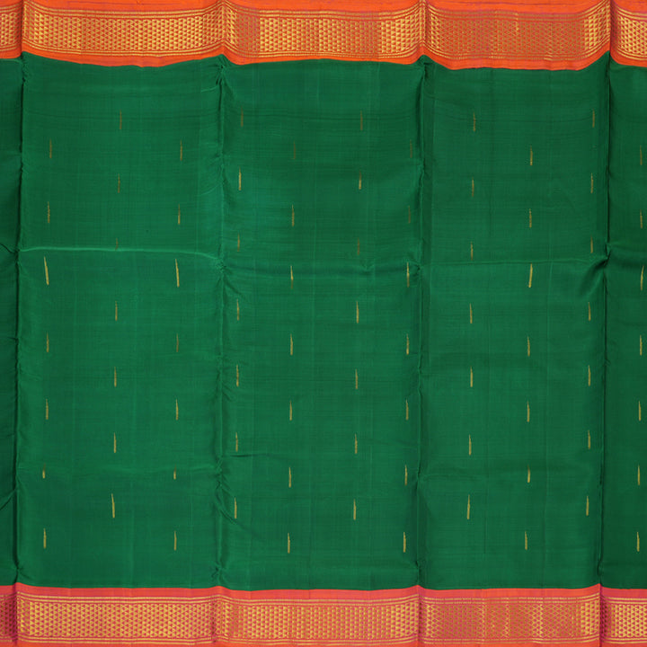 Hayagrivas Handloom Dark Green Ten Yards Silk Saree KBE2467C5-1