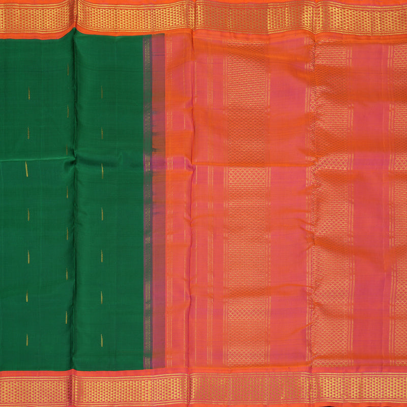 Hayagrivas Handloom Dark Green Ten Yards Silk Saree KBE2467C5-1