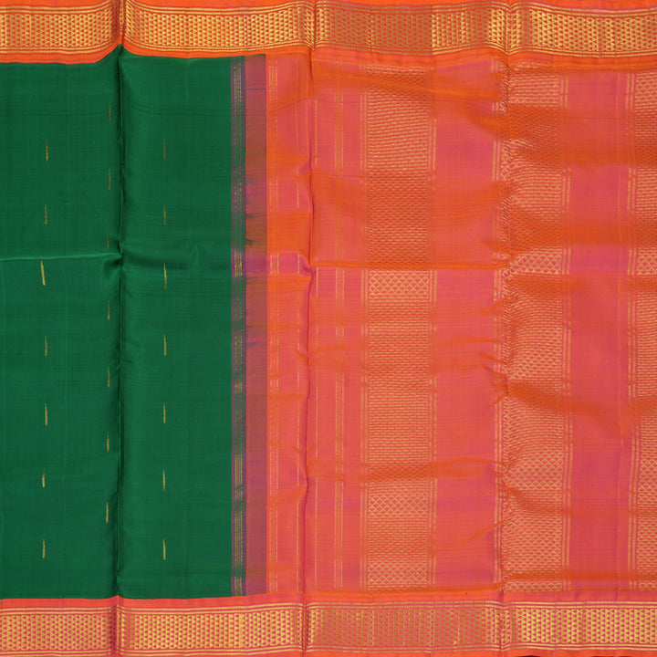 Hayagrivas Handloom Dark Green Ten Yards Silk Saree KBE2467C5-1