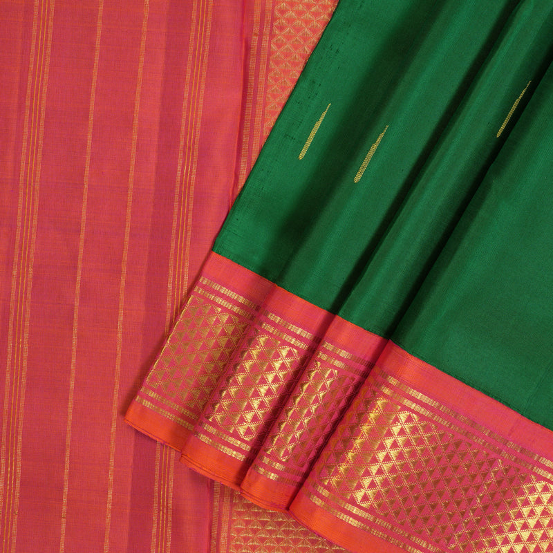Hayagrivas Handloom Dark Green Ten Yards Silk Saree KBE2467C5-1