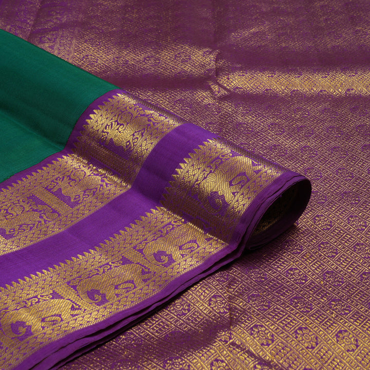 Hayagrivas Handloom Dark Green Kanjivaram Silk Saree with Purple Border KBE2469C1-2