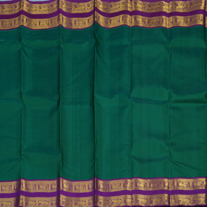 Hayagrivas Handloom Dark Green Kanjivaram Silk Saree with Purple Border KBE2469C1-2