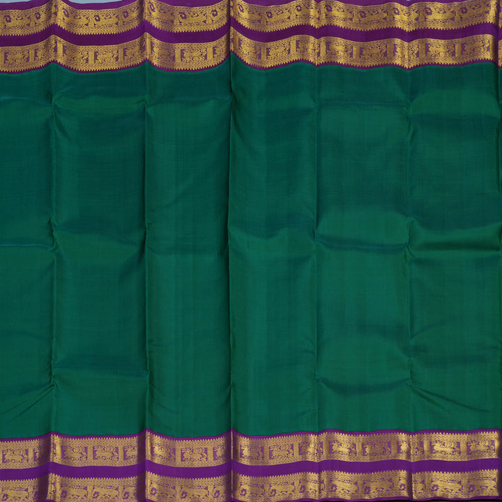 Hayagrivas Handloom Dark Green Kanjivaram Silk Saree with Purple Border KBE2469C1-2