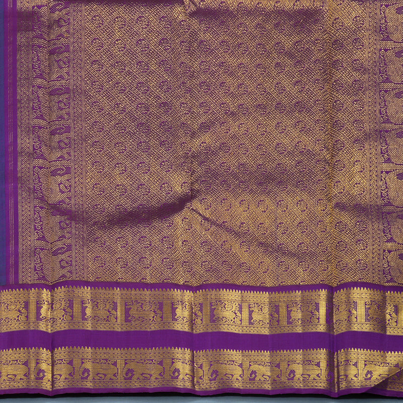 Hayagrivas Handloom Dark Green Kanjivaram Silk Saree with Purple Border KBE2469C1-2