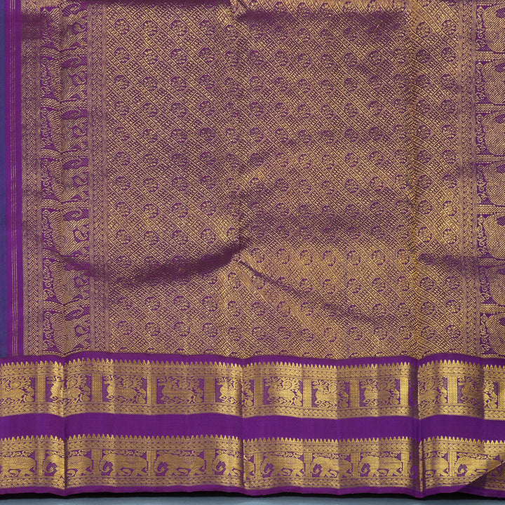 Hayagrivas Handloom Dark Green Kanjivaram Silk Saree with Purple Border KBE2469C1-2
