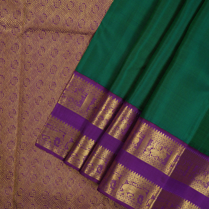 Hayagrivas Handloom Dark Green Kanjivaram Silk Saree with Purple Border KBE2469C1-2