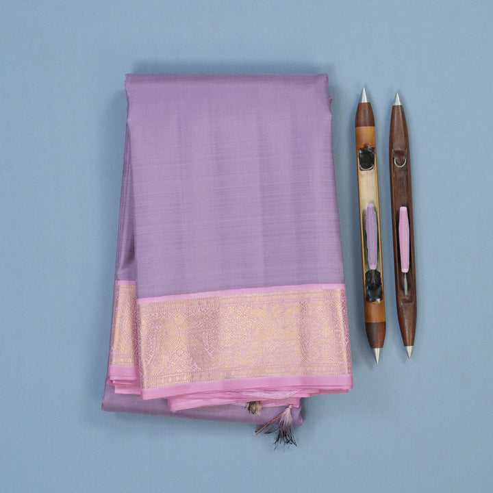 Hayagrivas Handloom Lilac Kanjivaram Silk Saree with Lotus Pink Border KBE2469C2-1
