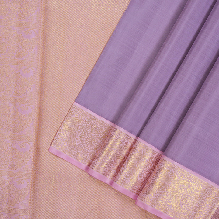 Hayagrivas Handloom Lilac Kanjivaram Silk Saree with Lotus Pink Border KBE2469C2-1