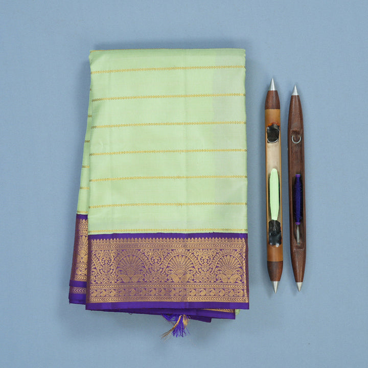 Hayagrivas Handloom Pista Green Kanjivaram Silk Saree with Purple Border KBE2470C2-1