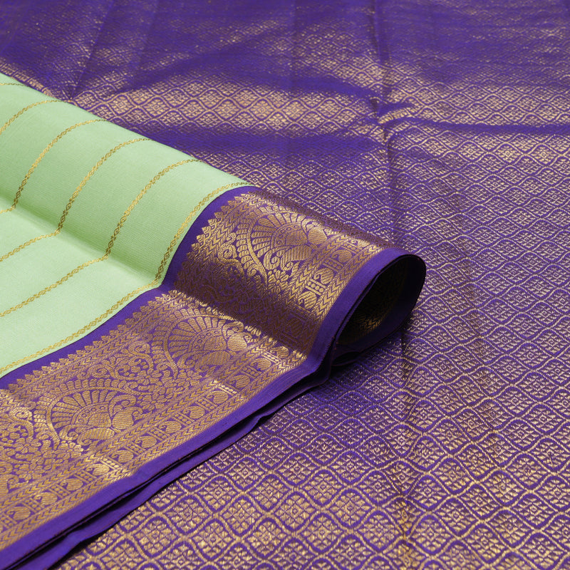 Hayagrivas Handloom Pista Green Kanjivaram Silk Saree with Purple Border KBE2470C2-1
