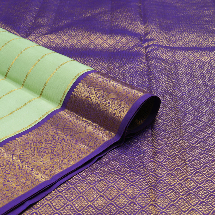 Hayagrivas Handloom Pista Green Kanjivaram Silk Saree with Purple Border KBE2470C2-1