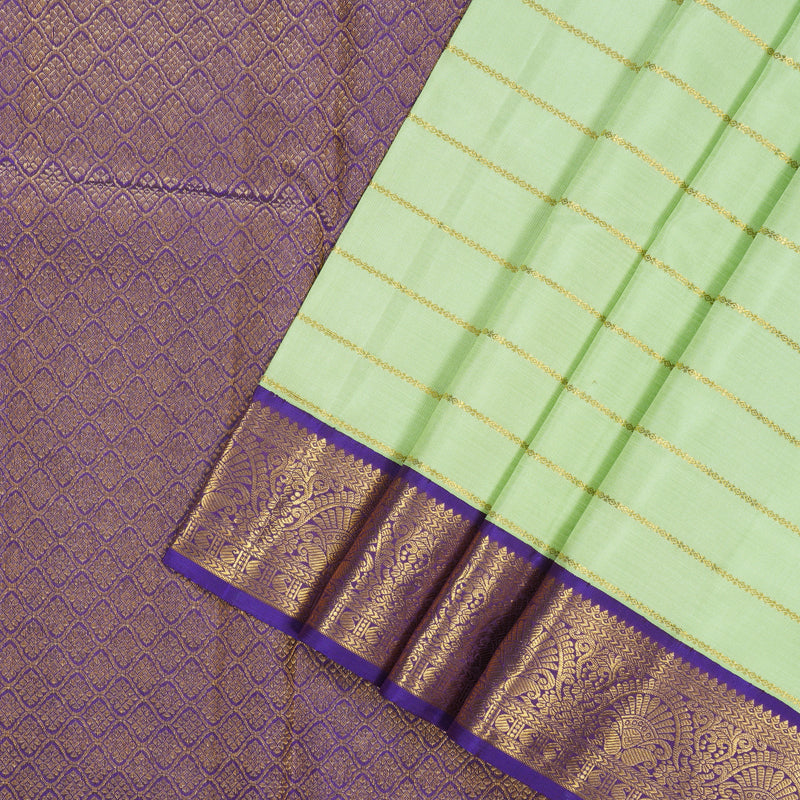 Hayagrivas Handloom Pista Green Kanjivaram Silk Saree with Purple Border KBE2470C2-1