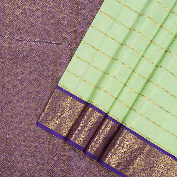 Hayagrivas Handloom Pista Green Kanjivaram Silk Saree with Purple Border KBE2470C2-1
