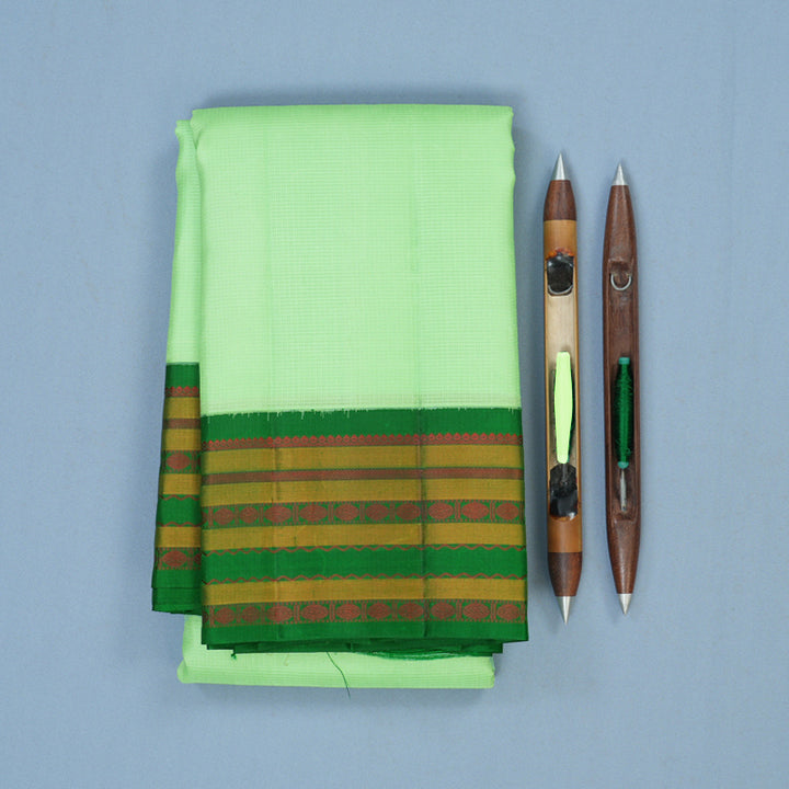 Hayagrivas Handloom Pista Green Kanjivaram Silk Saree with Dark Green Border KBE2417C1-3