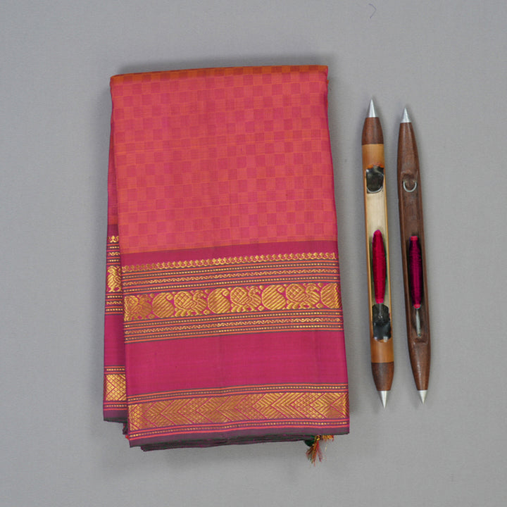 Hayagrivas Handloom Orange & Pink (Carpet Checks) Kanjivaram Silk Saree KBE2472C2-1