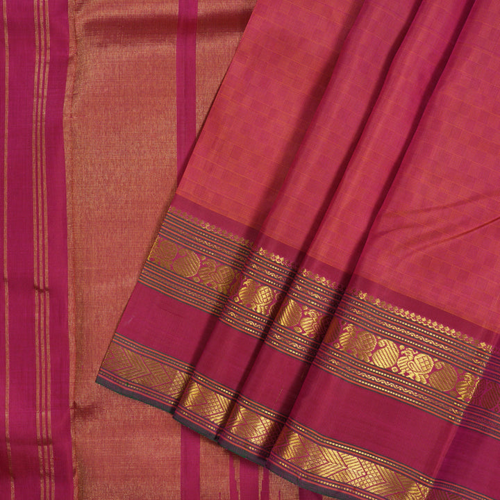 Hayagrivas Handloom Orange & Pink (Carpet Checks) Kanjivaram Silk Saree KBE2472C2-1