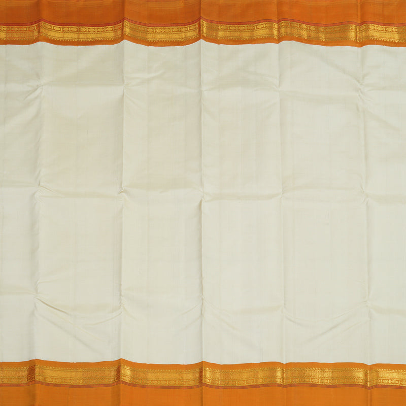 Hayagrivas Handloom Half-White Kanjivaram Silk Saree with Orange Border KBE2473C2-1