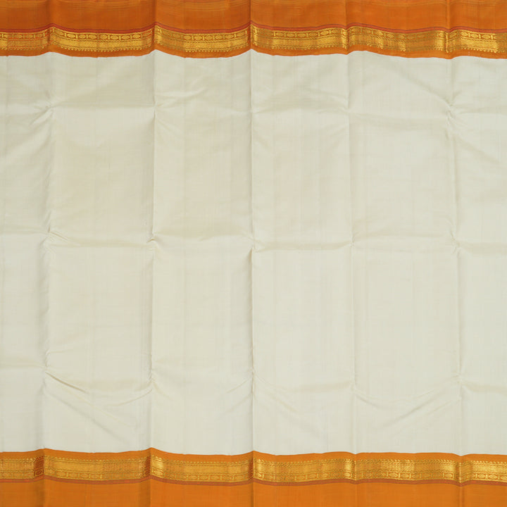 Hayagrivas Handloom Half-White Kanjivaram Silk Saree with Orange Border KBE2473C2-1