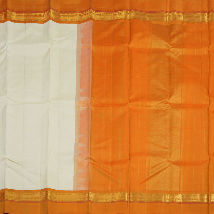 Hayagrivas Handloom Half-White Kanjivaram Silk Saree with Orange Border KBE2473C2-1