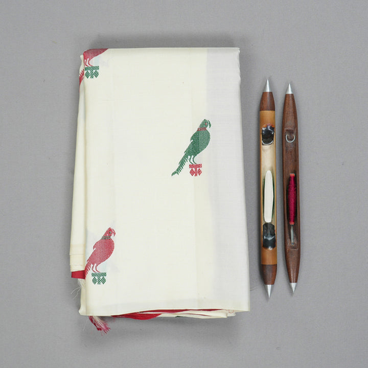 Hayagrivas Handloom Half-White Kanjivaram Silk Saree KBE2475C1-1