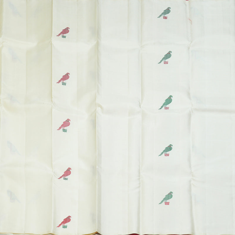 Hayagrivas Handloom Half-White Kanjivaram Silk Saree KBE2475C1-1