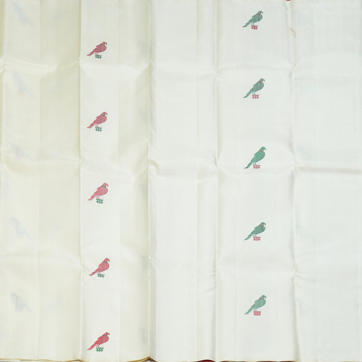 Hayagrivas Handloom Half-White Kanjivaram Silk Saree KBE2475C1-1