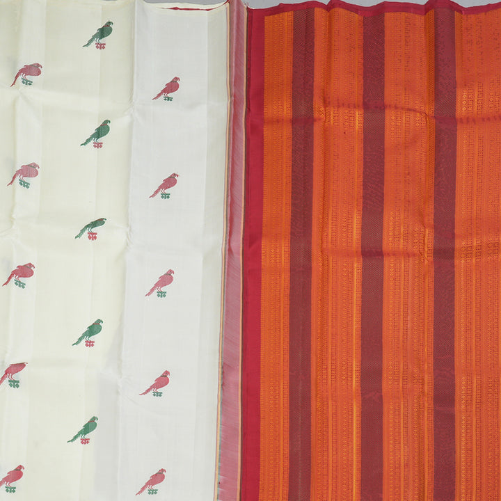 Hayagrivas Handloom Half-White Kanjivaram Silk Saree KBE2475C1-1