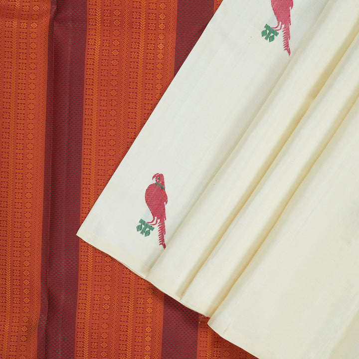 Hayagrivas Handloom Half-White Kanjivaram Silk Saree KBE2475C1-1