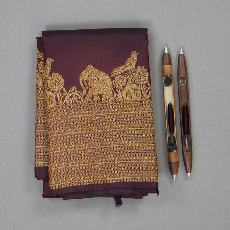 Hayagrivas Handloom Wine Maroon Kanjivaram Silk Saree KBE2475C2-1