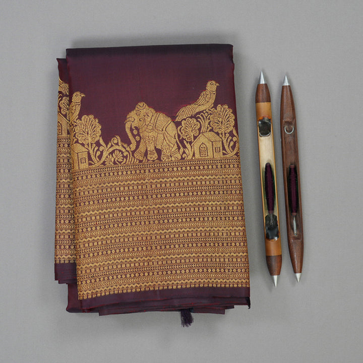 Hayagrivas Handloom Wine Maroon Kanjivaram Silk Saree KBE2475C2-1