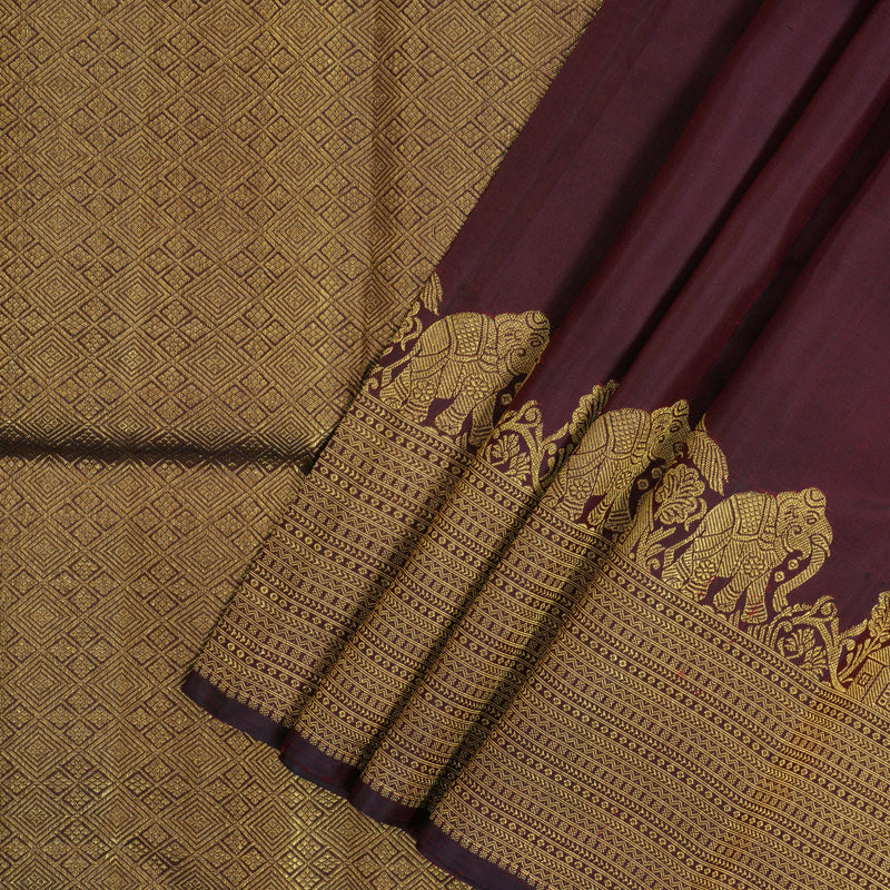Hayagrivas Handloom Wine Maroon Kanjivaram Silk Saree KBE2475C2-1