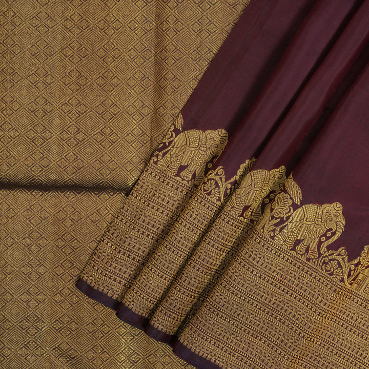 Hayagrivas Handloom Wine Maroon Kanjivaram Silk Saree KBE2475C2-1