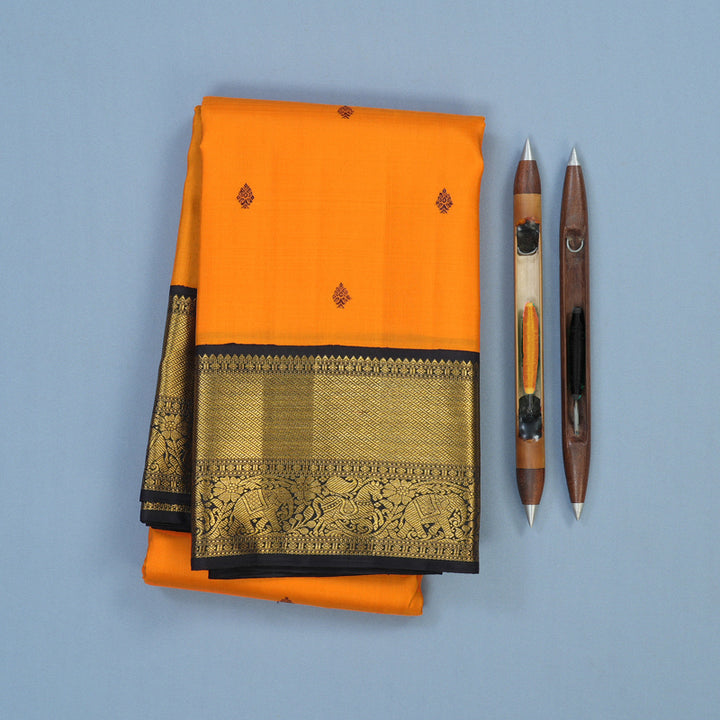 Hayagrivas Handloom Orange Kanjivaram Silk Saree with Deep Nagapazham Border KBE2477C1-1