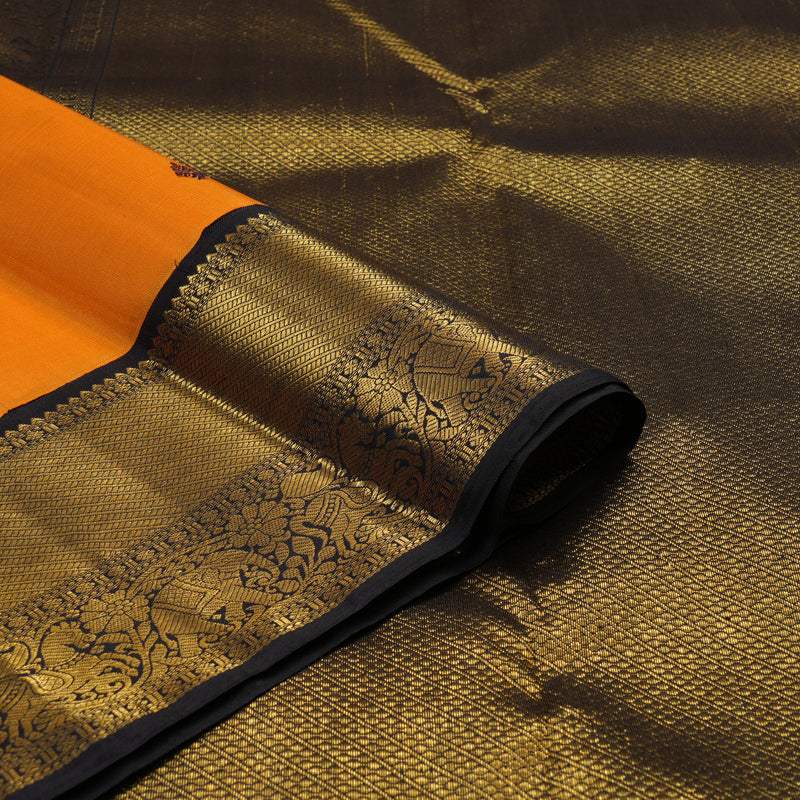 Hayagrivas Handloom Orange Kanjivaram Silk Saree with Deep Nagapazham Border KBE2477C1-1