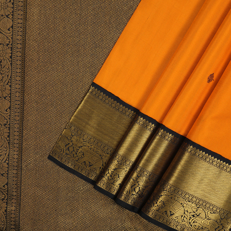 Hayagrivas Handloom Orange Kanjivaram Silk Saree with Deep Nagapazham Border KBE2477C1-1