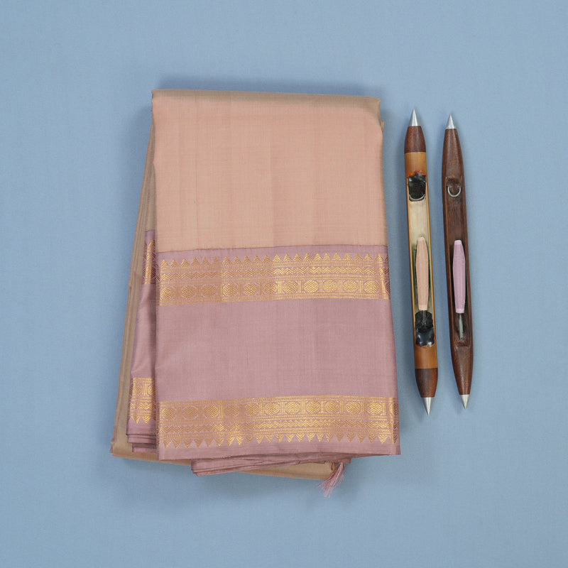Hayagrivas Handloom Light Brown Kanjivaram Silk Saree with Rosewood Border KBE2477C2-1