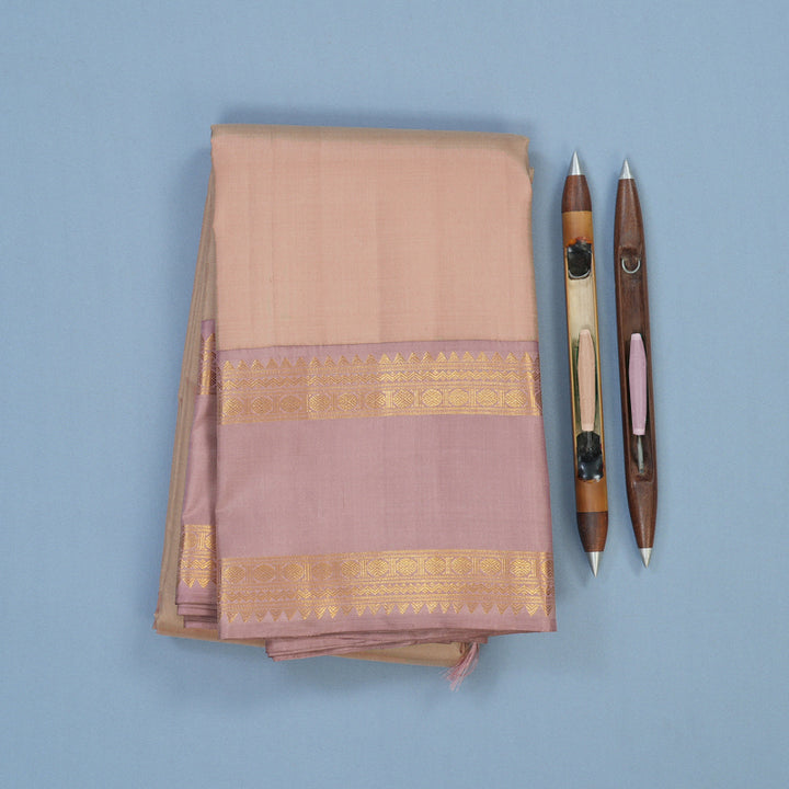 Hayagrivas Handloom Light Brown Kanjivaram Silk Saree with Rosewood Border KBE2477C2-1