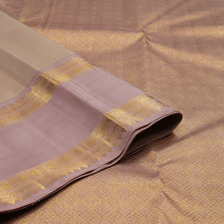 Hayagrivas Handloom Light Brown Kanjivaram Silk Saree with Rosewood Border KBE2477C2-1
