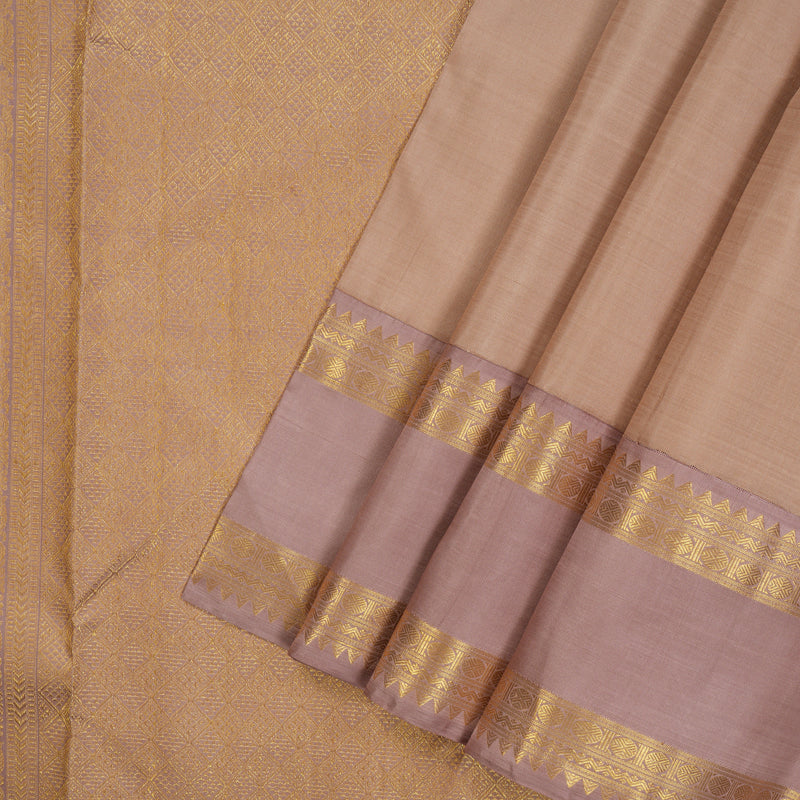 Hayagrivas Handloom Light Brown Kanjivaram Silk Saree with Rosewood Border KBE2477C2-1