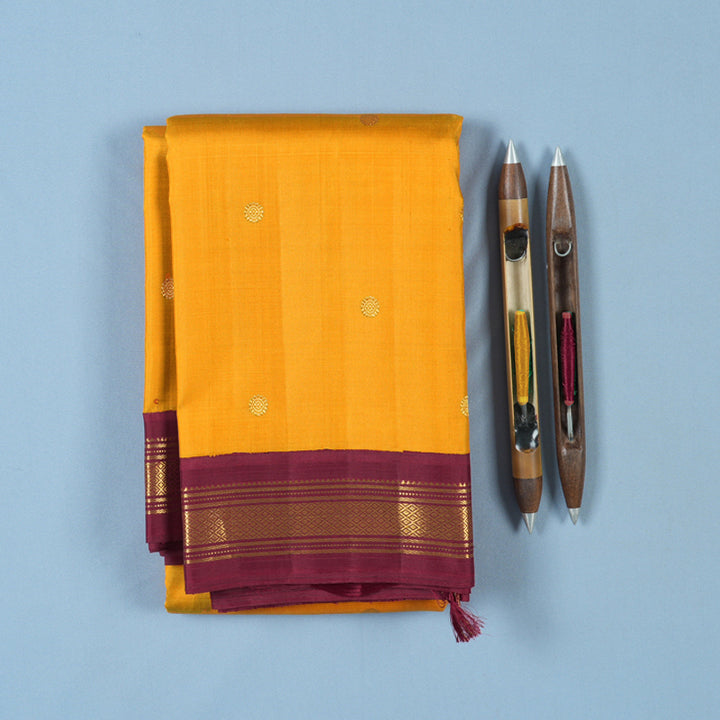 Hayagrivas Handloom Manjal Kanjivaram Silk Saree with Maroon Border KBE2477C3-1