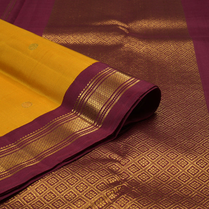 Hayagrivas Handloom Manjal Kanjivaram Silk Saree with Maroon Border KBE2477C3-1