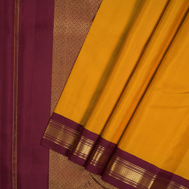 Hayagrivas Handloom Manjal Kanjivaram Silk Saree with Maroon Border KBE2477C3-1