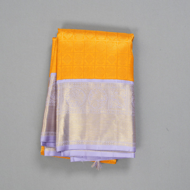 Hayagrivas Handloom Mango Yellow Kanjivaram Silk Saree with Lilac Border KBE2477C5-1