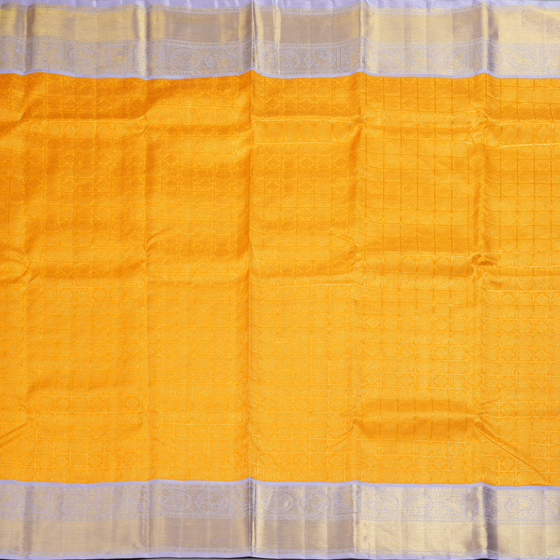 Hayagrivas Handloom Mango Yellow Kanjivaram Silk Saree with Lilac Border KBE2477C5-1