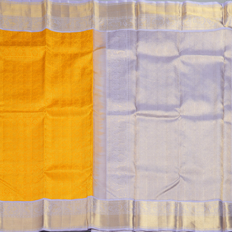 Hayagrivas Handloom Mango Yellow Kanjivaram Silk Saree with Lilac Border KBE2477C5-1
