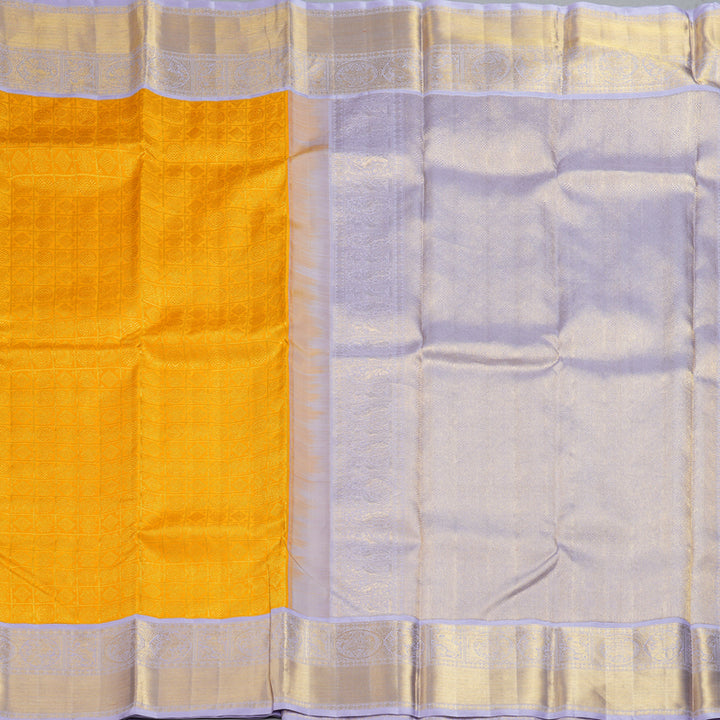 Hayagrivas Handloom Mango Yellow Kanjivaram Silk Saree with Lilac Border KBE2477C5-1