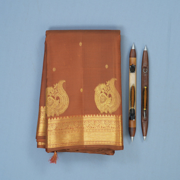 Hayagrivas Handloom Rust Orange Kanjivaram Silk Saree KBE2478C1-5