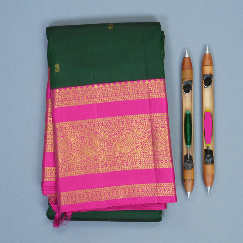 Hayagrivas Handloom Bottle Green Kanjivaram Silk Saree with Rani Pink Border KBE2478C2-2